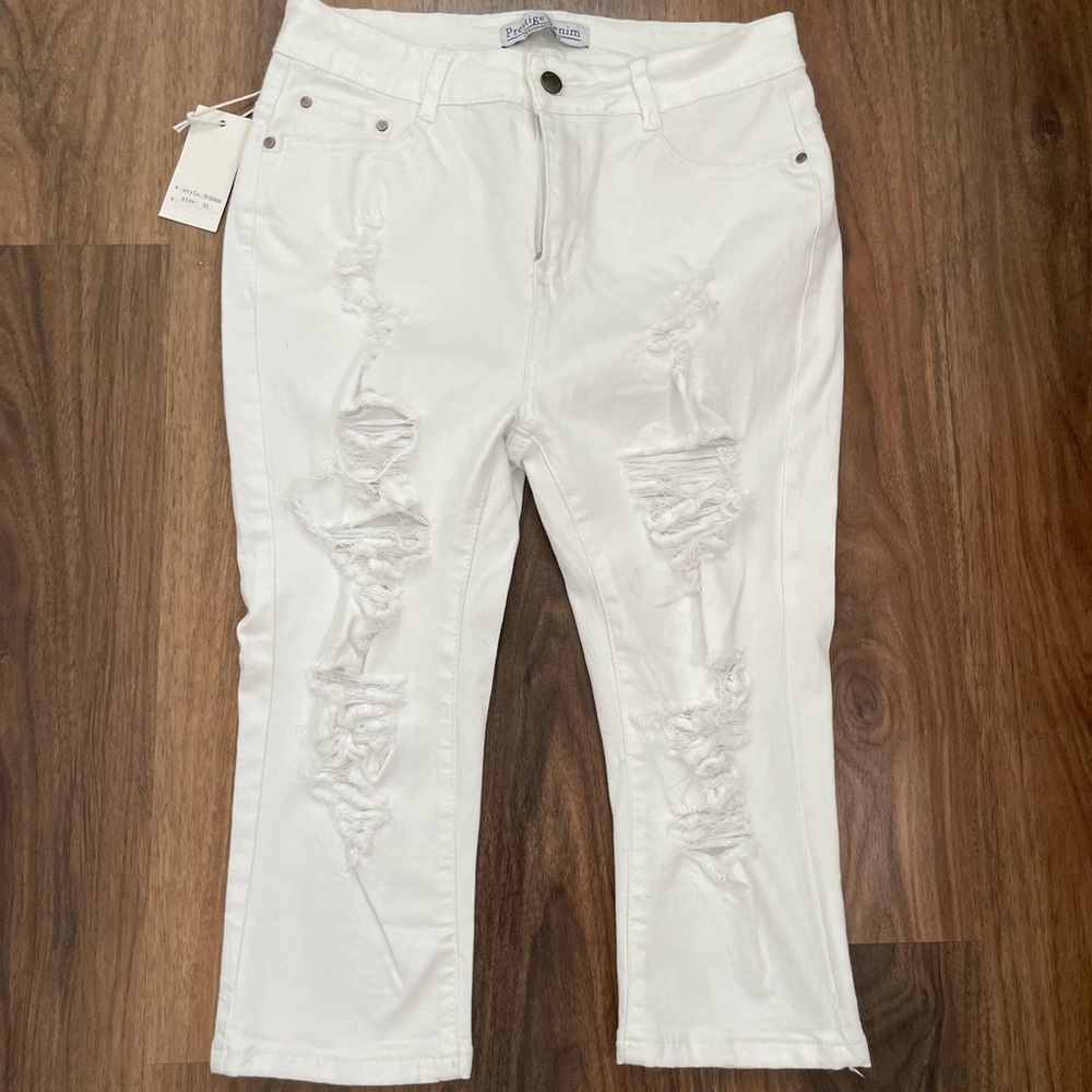 White ripped capris